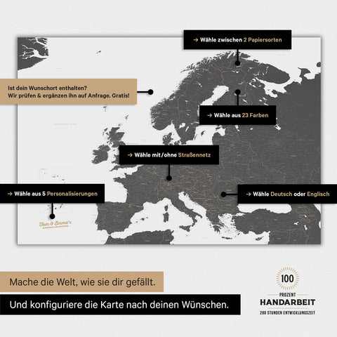 Landkarte von Europa als Poster in der Farbe Light Gray zeigt die vielen Konfigurationsmöglichkeiten