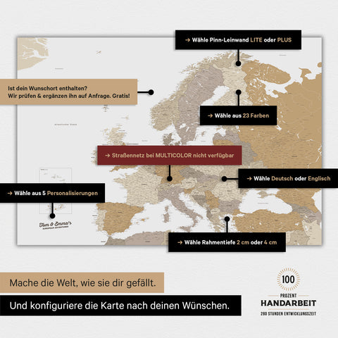 Landkarte von Europa als Poster in der Farbe Multicolor Beige zeigt die vielen Konfigurationsmöglichkeiten