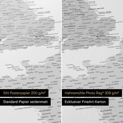 Europakarte Poster in Multicolor Grau, erhältlich in den Papiersorten Sihl Posterpapier seidenmatt oder Hahnemühle Photo Rag