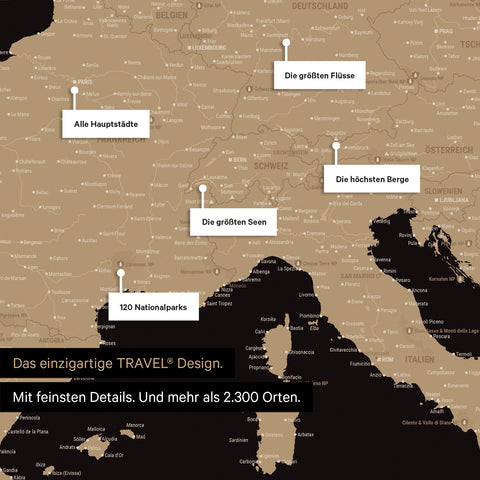 Robustes Poster als Europa Karte in Sonar Black zum Pinnen von Reisen