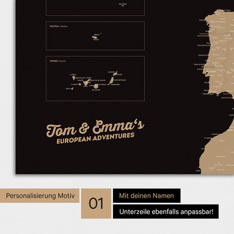 Europa Karte als Poster in Sonar Black mit Personalisierung und Namen