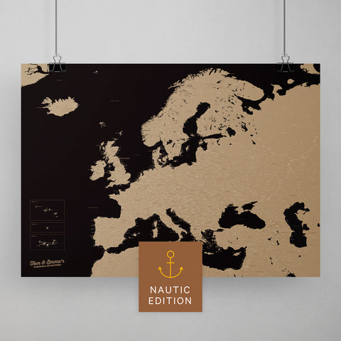 Europa Karte Travel zum Pinnen von Reisen in Sonar Black als Poster kaufen