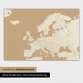 Neutrale Ausführung einer Landkarte von Europa als Poster in der Farbe Treasure Gold