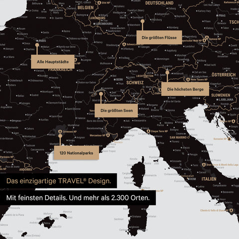 Robustes Poster als Europa Karte in Light Black zum Pinnen von Reisen
