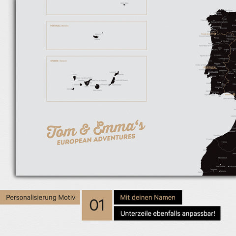 Europa Karte als Poster in Light Black mit Personalisierung und Namen