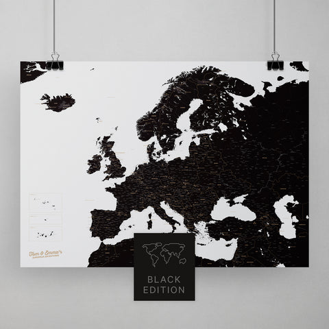 Europa Karte Travel zum Pinnen von Reisen in Light Black als Poster kaufen