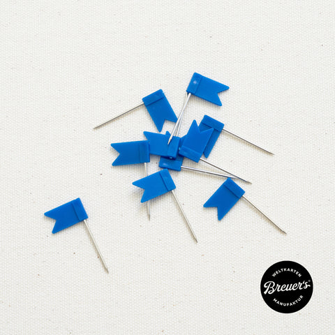 Fähnchen-Pins in Blau zum Pinnen und Markieren von Orten auf einer Weltkarte Pinn-Leinwand