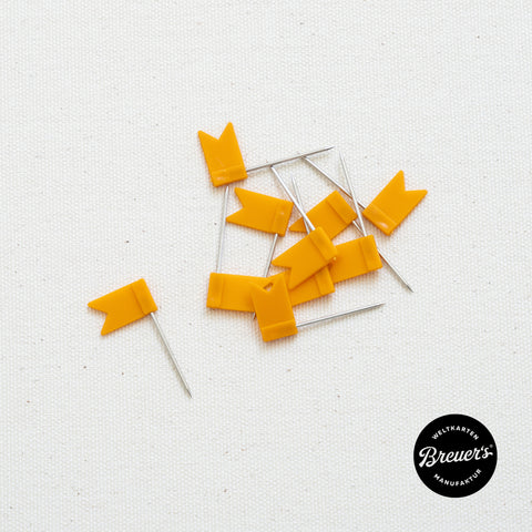 Fähnchen-Pins in Orange zum Pinnen und Markieren von Orten auf einer Weltkarte Pinn-Leinwand