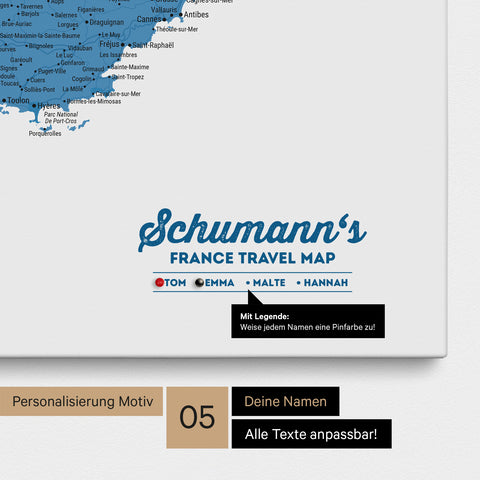 Carte de France TRAVEL® à épingles – Bleu Océan