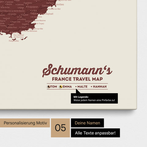 Carte de France TRAVEL® à épingles – Bordeaux Rouge