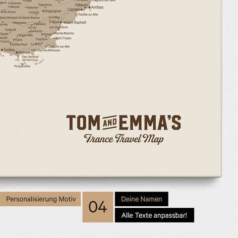 Frankreich-Karte TRAVEL® Pinn-Leinwand – Desert Sand