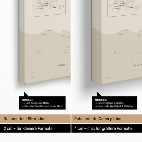 Frankreich-Karte TRAVEL® Pinn-Leinwand – Desert Sand