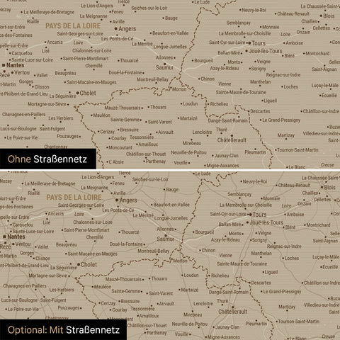 Frankreich-Karte TRAVEL® Pinn-Leinwand – Desert Sand