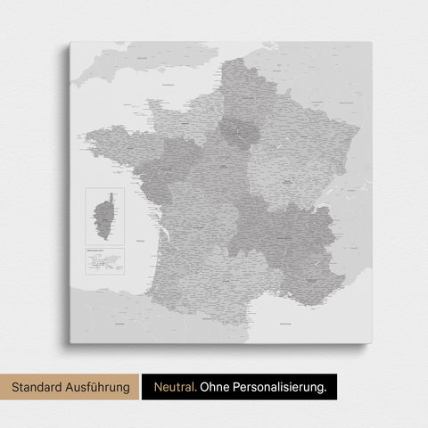 Neutrale Standard Ausführung der detaillierten Frankreich-Karte als Pinnwand Leinwand in Multicolor Grau ohne Personalisierung