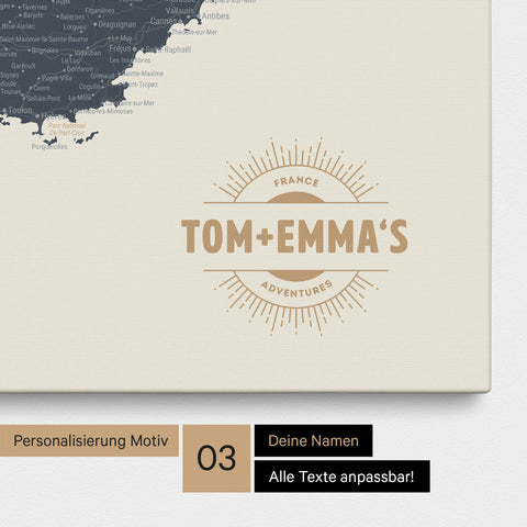 Carte de France TRAVEL® à épingles – Bleu marine clair