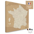 Frankreich-Landkarte in der Farbe Treasure Gold in einem modernen, minimalistischem Design als Leinwand zum Pinnen von Reisen und Orten