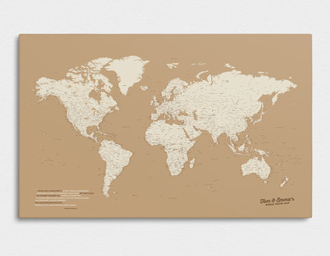 Weltkarte TRAVEL mit 2.400 Orten als Wandbild oder zum Pinnen von Reisezielen