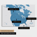 Vielfältige Konfigurationsmöglichkeiten einer Kanada & USA Landkarte als Pinn-Leinwand in Farbe Blau