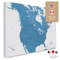 Kanada & USA Landkarte in Blau mit sehr hohem Detailgrad als Pinnwand Leinwand zum Pinnen und Markieren von Reisezielen kaufen