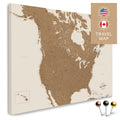 Kanada & USA Landkarte in Bronze mit sehr hohem Detailgrad als Pinnwand Leinwand zum Pinnen und Markieren von Reisezielen kaufen