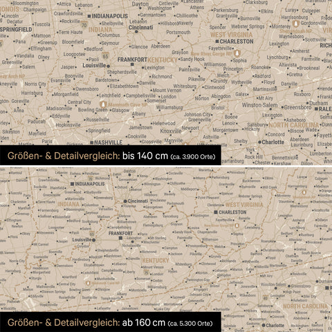 Kanada & USA Landkarte TRAVEL® Pinn-Leinwand – Gold