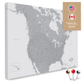 Kanada & USA Landkarte in Hellgrau mit sehr hohem Detailgrad als Pinnwand Leinwand zum Pinnen und Markieren von Reisezielen kaufen