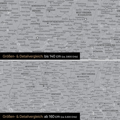 Kanada & USA Landkarte TRAVEL® Pinn-Leinwand – Coolgray (Hellgrau)