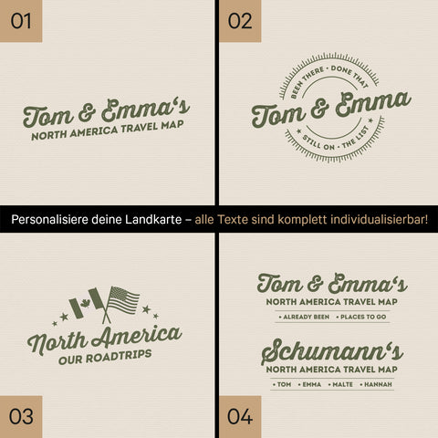 Kanada & USA Landkarte mit hohem Detailgrad als Pinnwand Leinwand in Grün mit Personalisierung und Eindruck mit deinem Namen