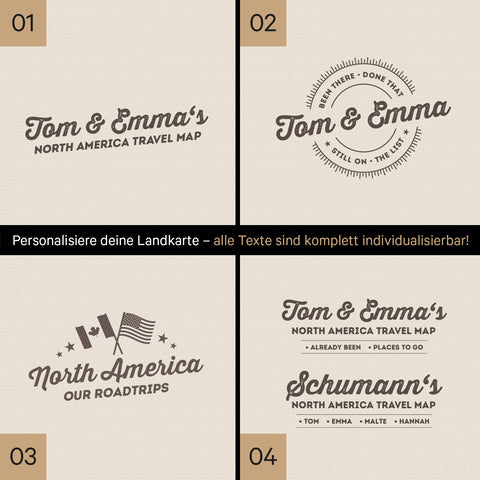 Kanada & USA Landkarte mit hohem Detailgrad als Pinnwand Leinwand in Warmgray (Braun-Grau) mit Personalisierung und Eindruck mit deinem Namen