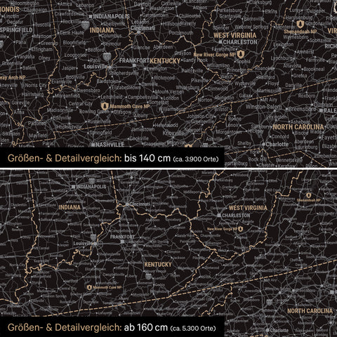 Kanada & USA Landkarte TRAVEL® Pinn-Leinwand – Light Black