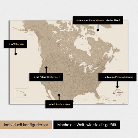 Kanada & USA Landkarten TRAVEL® Premium Poster – in 19 Farben