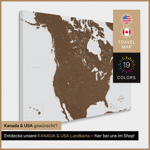 USA America TRAVEL® Map Canvas Push Pin Board – Brown