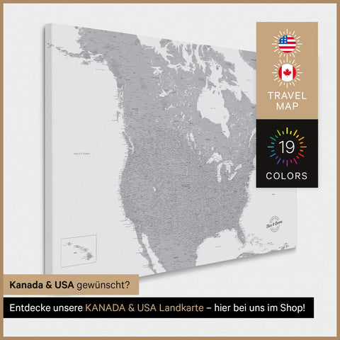 USA America TRAVEL® Map Canvas Push Pin Board – Coolgray