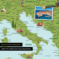 Ausschnitt einer Kinder-Europakarte als Magnetboard in Farbe Classic zeigt Pins von Reisezielen in Italien
