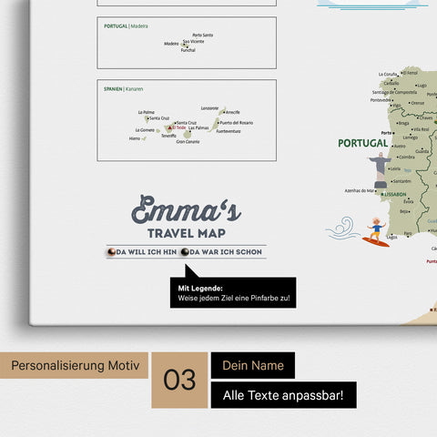 Detaillierte Kinder-Europakarte als Pinn-Leinwand in Farbe White mit Personalisierung als Logo ein Kind