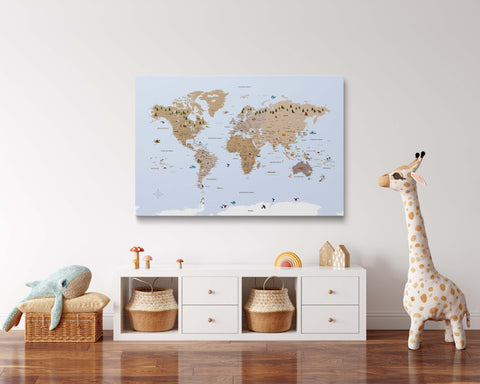 Children's World Map Canvas Pinboard – MULTICOLOR® Brown