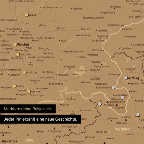 Pinnen von Reisezielen auf einer magnetischen DACH-Karte als Magnetposter