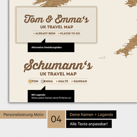 Magnetische England & Irland-Karte mit Personalisierung als Logo mit Familiennamen