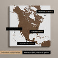 Vielfältige Konfigurationsmöglichkeiten einer Nordamerika Landkarte als Pinn-Leinwand in Farbe Braun