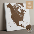 Nordamerika Landkarte in Braun mit sehr hohem Detailgrad als Pinnwand Leinwand zum Pinnen und Markieren von Reisezielen kaufen