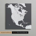 Neutrale und schlichte Ausführung einer Nordamerika Karte als Pinn-Leinwand in Dunkelgrau