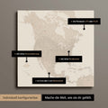 Vielfältige Konfigurationsmöglichkeiten einer Nordamerika Landkarte als Pinn-Leinwand in Farbe Gold