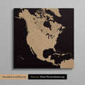 Nordamerika Landkarte mit hohem Detailgrad als Pinnwand Leinwand in Sonar Black (Schwarz-Gold) mit Personalisierung und Eindruck mit deinem Namen
