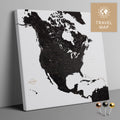 Nordamerika Landkarte in Light Black (Weiß-Schwarz) mit sehr hohem Detailgrad als Pinnwand Leinwand zum Pinnen und Markieren von Reisezielen kaufen