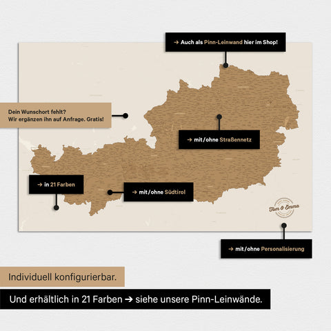 Carte d'Autriche TRAVEL® Tableau magnétique – en 21 couleurs