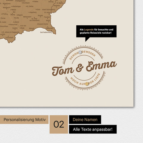 Carte d'Autriche TRAVEL® Tableau magnétique – en 21 couleurs