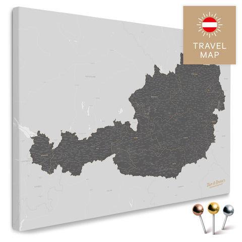 Österreich-Karte in Light Gray als Pinnwand Leinwand zum Pinnen und Markieren von Reisezielen kaufen