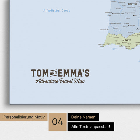 Politische Spanien- & Portugal-Karte zum Pinnen mit Personalisierung im Vintage-Stil