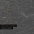 Ausschnitte einer Schweizkarte in der Region Freiburg und Thunersee als Pinn-Leinwand in Dunkelgrau mit 1.400 Orten