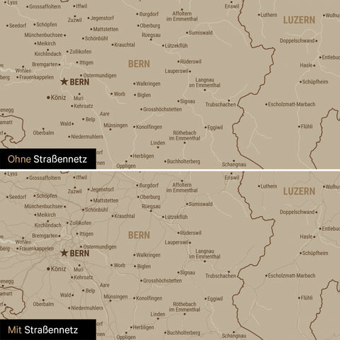 Schweiz-Karte Leinwand in Desert Sand (Beige) wahlweise mit oder ohne Straßennetz